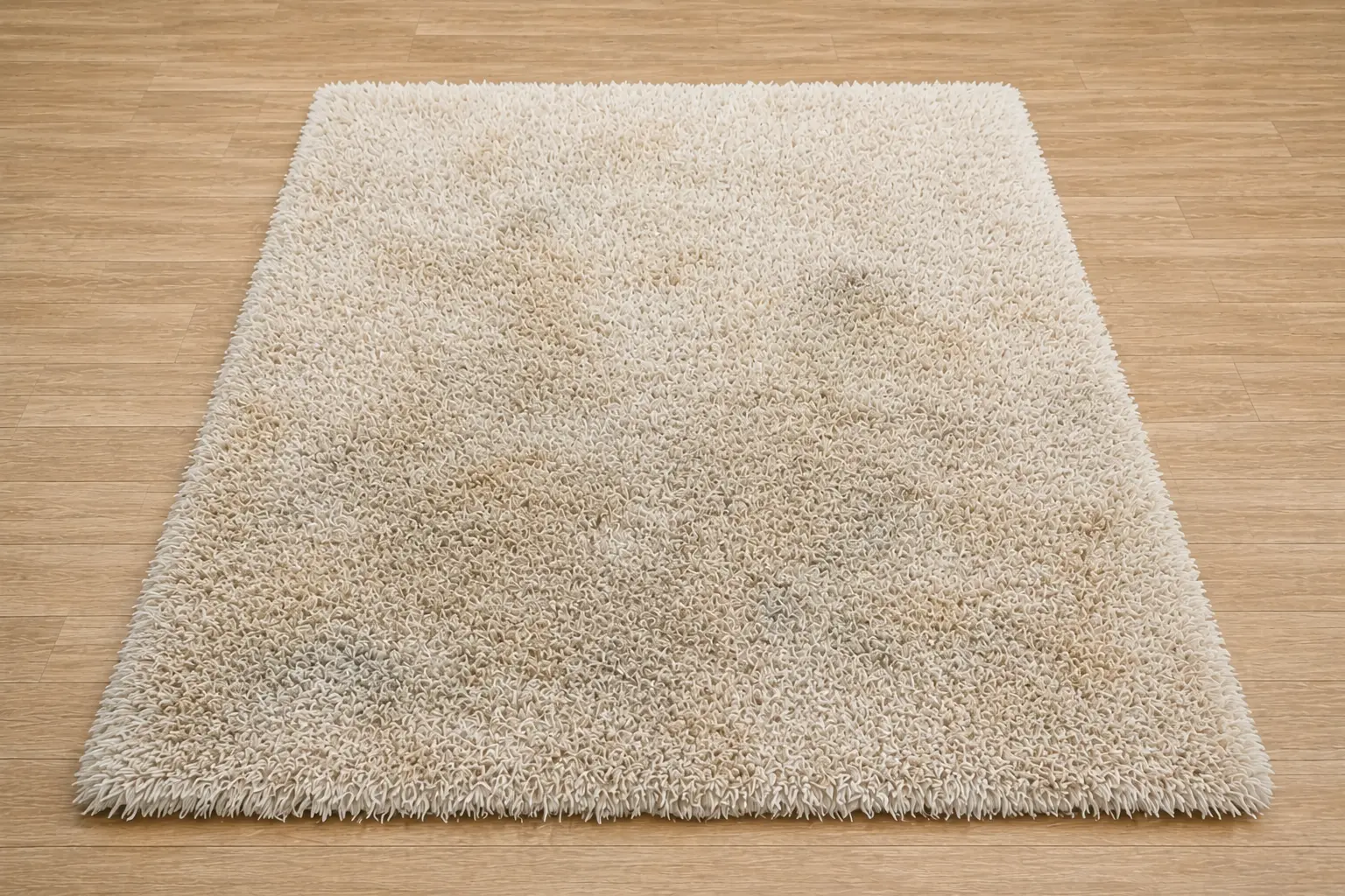 Tapis blanc avant nettoyage : fibres ternies et légères salissures